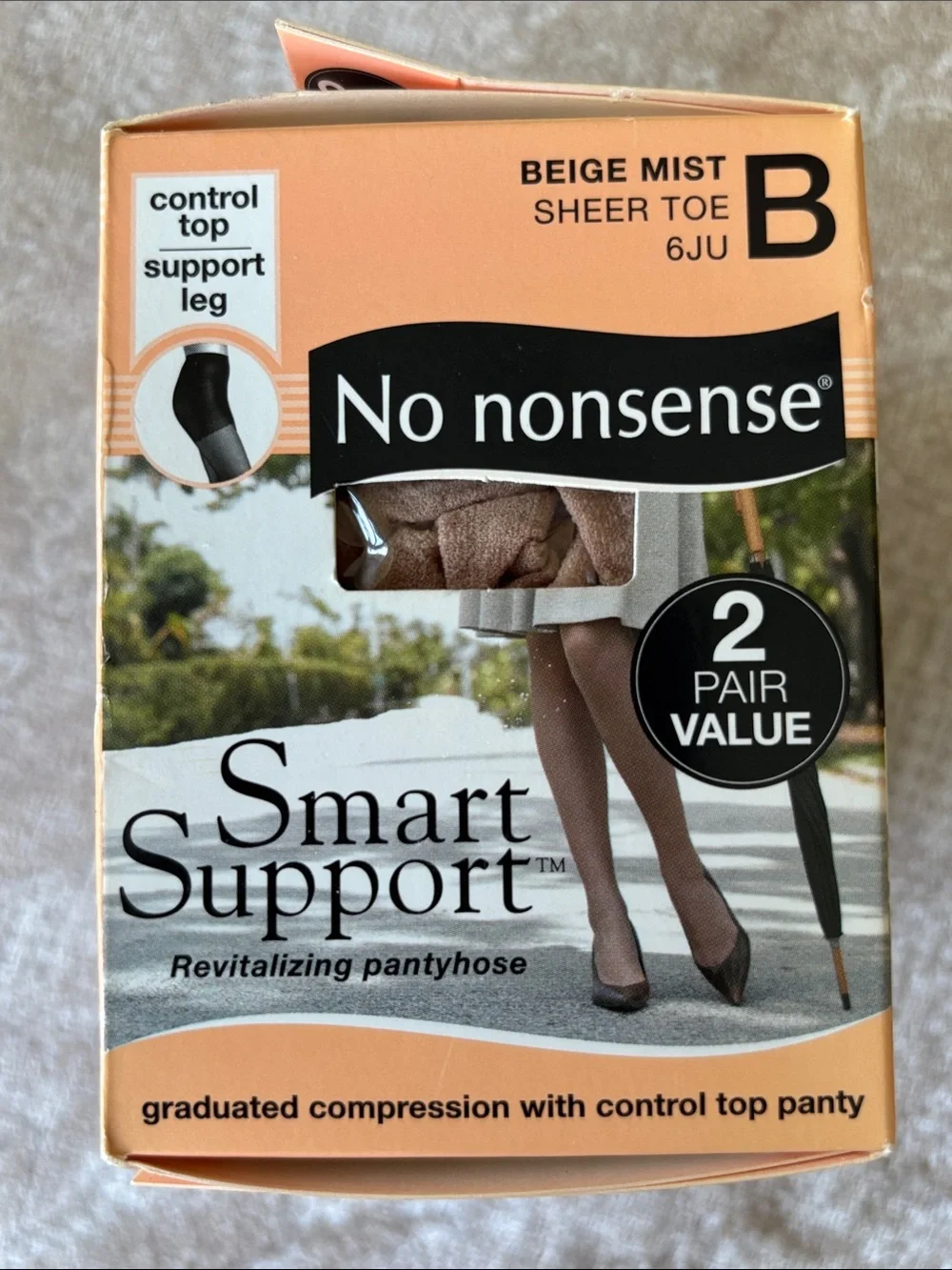 4 Pairs No Nonsense Control Top Pantyhose Beige Mist Silky Sheer Compression